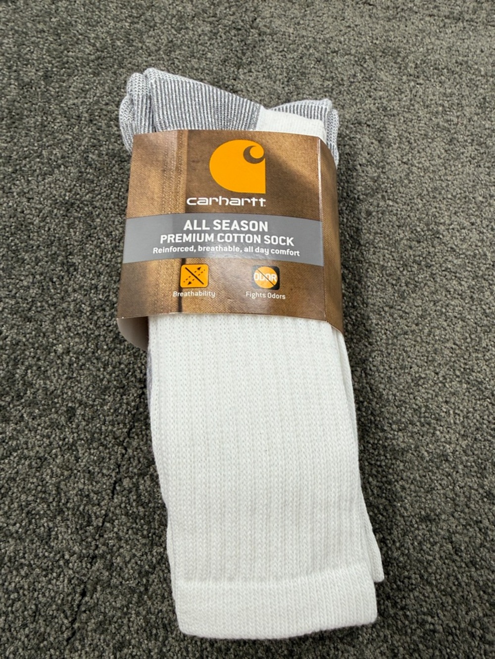 Carhartt Socks Mens Large Shoe Size 6-1te All-Season Premium Cotton Crew 3 Pairs